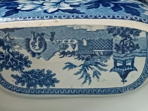 BLUE WHITE ELEPHANT DESIGN TRANSFER PRINT SAUCE TUREEN MATCHING LION HEAD COVER AND MATCHING BASE ROGERS CIRCA 1825 - ADDITIONAL PHOTO 6