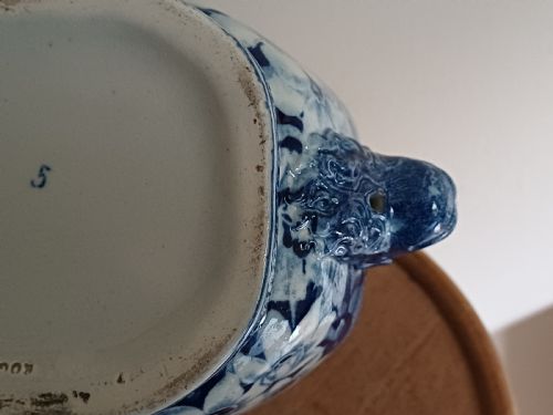 BLUE WHITE ELEPHANT DESIGN TRANSFER PRINT SAUCE TUREEN MATCHING LION HEAD COVER AND MATCHING BASE ROGERS CIRCA 1825 - ADDITIONAL PHOTO 13