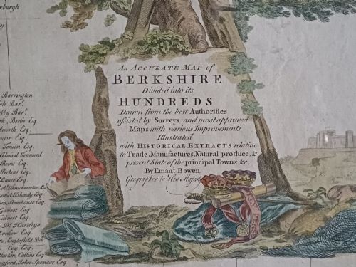 IMPRESSIVE LARGE FRAMED AND GLAZED COLOURED MID18TH CENTURY MAP OF BERKSHIRE BY EMAN BOWEN DATED 1756 - ADDITIONAL PHOTO 1