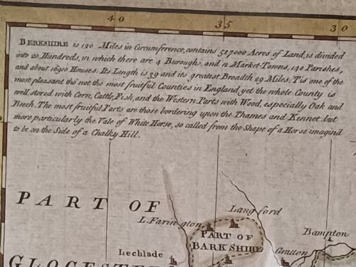 IMPRESSIVE LARGE FRAMED AND GLAZED COLOURED MID18TH CENTURY MAP OF BERKSHIRE BY EMAN BOWEN DATED 1756 - ADDITIONAL PHOTO 5