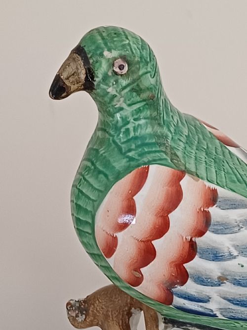 RESERVED AD A RARE PAIR OF STAFFORDSHIRE FIGURES OF A BIRD POSSIBLY A PIGEON OR DOVE SEATED ON A TREE WITH A NEST OF EGGS BELOW EACH ONE IS BRIGHTLY PAINTED AND DATING CIRCA 1860 - ADDITIONAL PHOTO 5