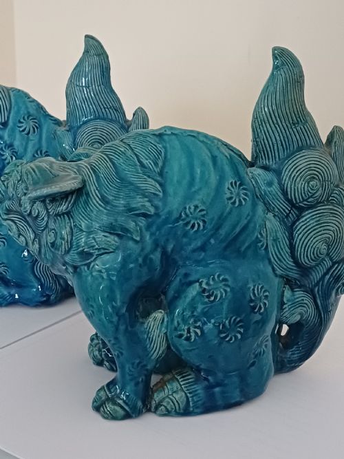 RESERVED MC FOR SALE A FINE PAIR OF JAPANESE TURQUOISE GLAZED SHI SHI DATING TO THE MEIJI PERIOD - ADDITIONAL PHOTO 3