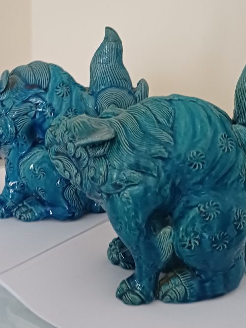 RESERVED MC FOR SALE A FINE PAIR OF JAPANESE TURQUOISE GLAZED SHI SHI DATING TO THE MEIJI PERIOD - ADDITIONAL PHOTO 4