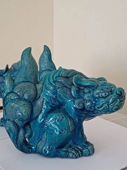 RESERVED MC FOR SALE A FINE PAIR OF JAPANESE TURQUOISE GLAZED SHI SHI DATING TO THE MEIJI PERIOD - ADDITIONAL PHOTO 6