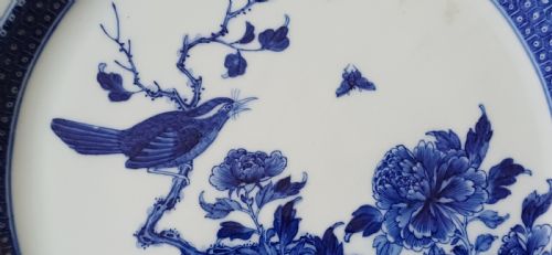 RESERVED PS CHINESE VERY FINELY PAINTED BLUE AND WHITE PLATE DECORATED WITH A SONGBIRD AND INSECTS TO THE CENTRE DATING CIRCA 1765 - ADDITIONAL PHOTO 6