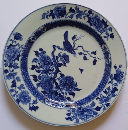 RESERVED PS CHINESE VERY FINELY PAINTED BLUE AND WHITE PLATE DECORATED WITH A SONGBIRD AND INSECTS TO THE CENTRE DATING CIRCA 1765 - ADDITIONAL PHOTO 10