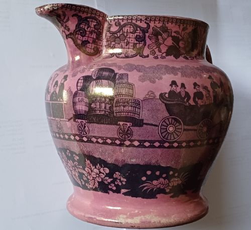 A RARE PINK LUSTRE JUG DEPICTING THE OPENING OF THE LIVERPOOL MANCHESTER RAILWAY DATING CIRCA 1830 - ADDITIONAL PHOTO 2