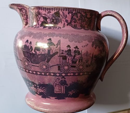 A RARE PINK LUSTRE JUG DEPICTING THE OPENING OF THE LIVERPOOL MANCHESTER RAILWAY DATING CIRCA 1830 - ADDITIONAL PHOTO 3