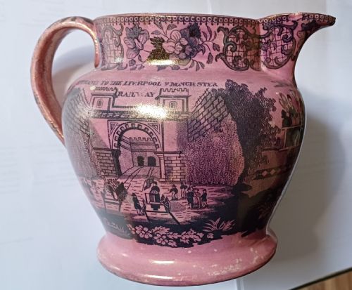 A RARE PINK LUSTRE JUG DEPICTING THE OPENING OF THE LIVERPOOL MANCHESTER RAILWAY DATING CIRCA 1830 - ADDITIONAL PHOTO 4