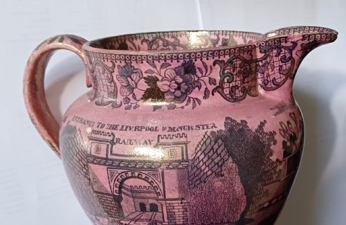 A RARE PINK LUSTRE JUG DEPICTING THE OPENING OF THE LIVERPOOL MANCHESTER RAILWAY DATING CIRCA 1830 - ADDITIONAL PHOTO 5