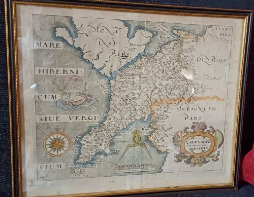 MAP OF CAERNARVONSHIRE BASED ON SAXTON'S 1579 MAP REDUCED BY WILLIAM HOLE FOR CAMDENS BRITANNIA 1637 EDITION - ADDITIONAL PHOTO 2