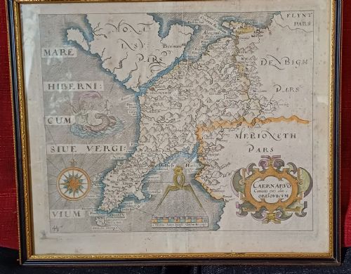 MAP OF CAERNARVONSHIRE BASED ON SAXTON'S 1579 MAP REDUCED BY WILLIAM HOLE FOR CAMDENS BRITANNIA 1637 EDITION - ADDITIONAL PHOTO 5