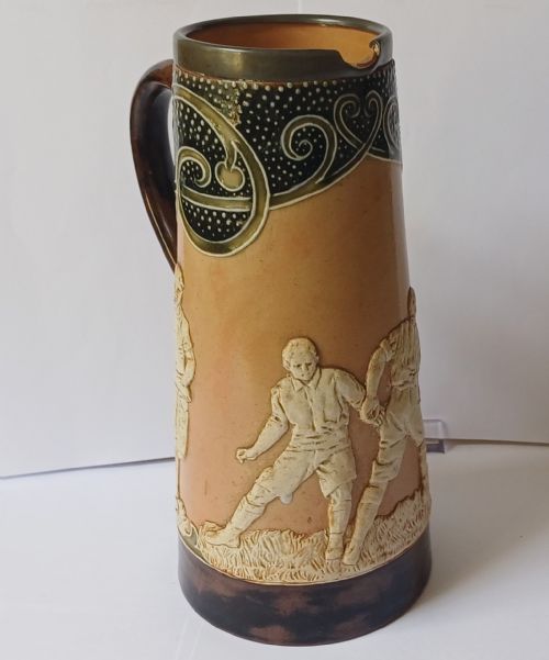 DOULTON LAMBETH ART NOUVEAU SPORTING STONEWARE JUG CIRCA 1890S - ADDITIONAL PHOTO 2