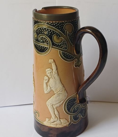 DOULTON LAMBETH ART NOUVEAU SPORTING STONEWARE JUG CIRCA 1890S - ADDITIONAL PHOTO 3