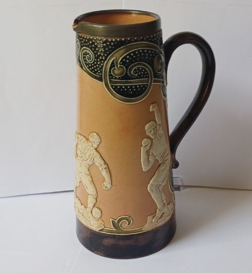 DOULTON LAMBETH ART NOUVEAU SPORTING STONEWARE JUG CIRCA 1890S - ADDITIONAL PHOTO 4