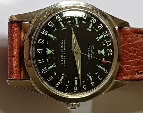 BELAIR 17JEWEL WATCH WITH RARE BLACK 24HOUR DIAL 1960S - ADDITIONAL PHOTO 1