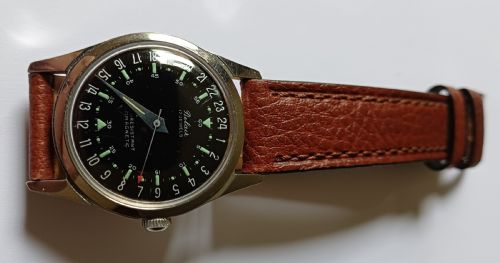 BELAIR 17JEWEL WATCH WITH RARE BLACK 24HOUR DIAL 1960S - ADDITIONAL PHOTO 2