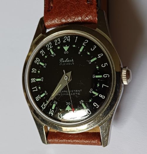 BELAIR 17JEWEL WATCH WITH RARE BLACK 24HOUR DIAL 1960S - ADDITIONAL PHOTO 3
