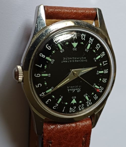 BELAIR 17JEWEL WATCH WITH RARE BLACK 24HOUR DIAL 1960S - ADDITIONAL PHOTO 4