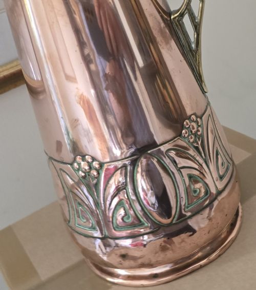 fig 3. WMF Art Nouveau Jugendstil Copper & Brass Pitcher Jug – Large – c.1900