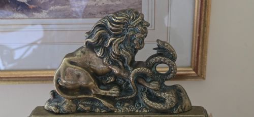 MIDVICTORIAN ENGLISH BRASS LION SERPENT DOOR STOP DOOR PORTER - ADDITIONAL PHOTO 9