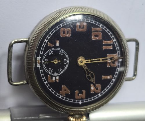 RARE WW1 MILITARY ISSUED BLACK DIAL TRENCH WATCH CIRCA 1916 ORIGINAL MILITARY MARKINGS I 25105R