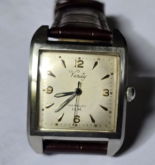 VERITY STAINLESS STEEL RECTANGULAR WATCH RARE 1950S VINTAGE GENTLEMAN'S WRISTWATCH - ADDITIONAL PHOTO 3