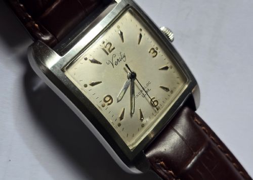 VERITY STAINLESS STEEL RECTANGULAR WATCH RARE 1950S VINTAGE GENTLEMAN'S WRISTWATCH - ADDITIONAL PHOTO 9
