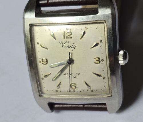 VERITY STAINLESS STEEL RECTANGULAR WATCH RARE 1950S VINTAGE GENTLEMAN'S WRISTWATCH - ADDITIONAL PHOTO 10