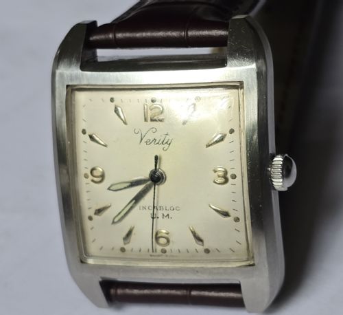 VERITY STAINLESS STEEL RECTANGULAR WATCH RARE 1950S VINTAGE GENTLEMAN'S WRISTWATCH - ADDITIONAL PHOTO 11