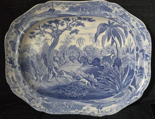 Rare Spode India Sporting Pattern “Shooting a Leopard” Meat Dish Platter, C.1820