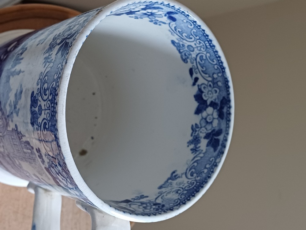 Large Blue & White transfer print Tankard, circa 1880 View VIII