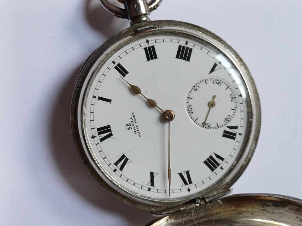 Omega Silver Half Hunter small pocket watch , circa 1916 View IX