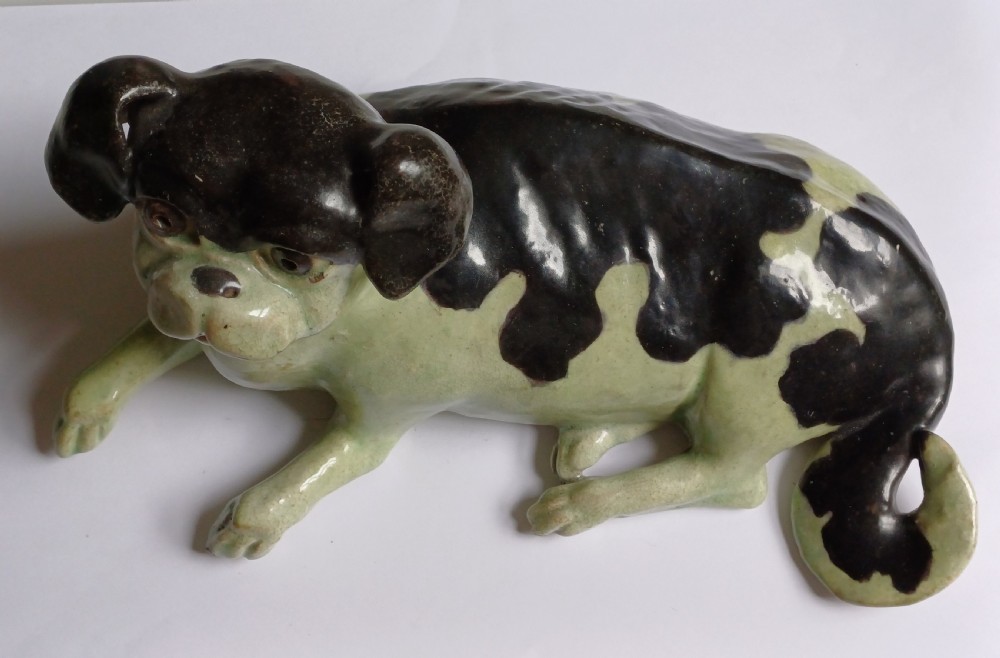 Bizan figure of a reclining dog, Signed Bizan Kyoto, Meiji period View II