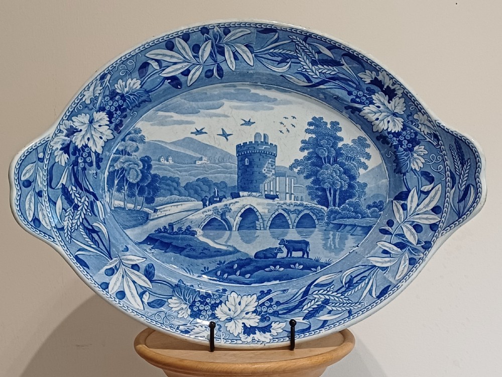 (Reserved AL) Spode large Blue & White Transfer Print Tureen stand, Bridge of Lucano, circa 1810 to 1815