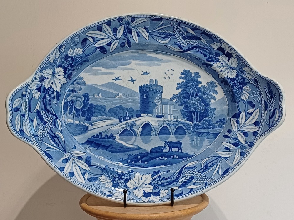 (Reserved AL) Spode large Blue & White Transfer Print Tureen stand, Bridge of Lucano, circa 1810 to 1815 View II