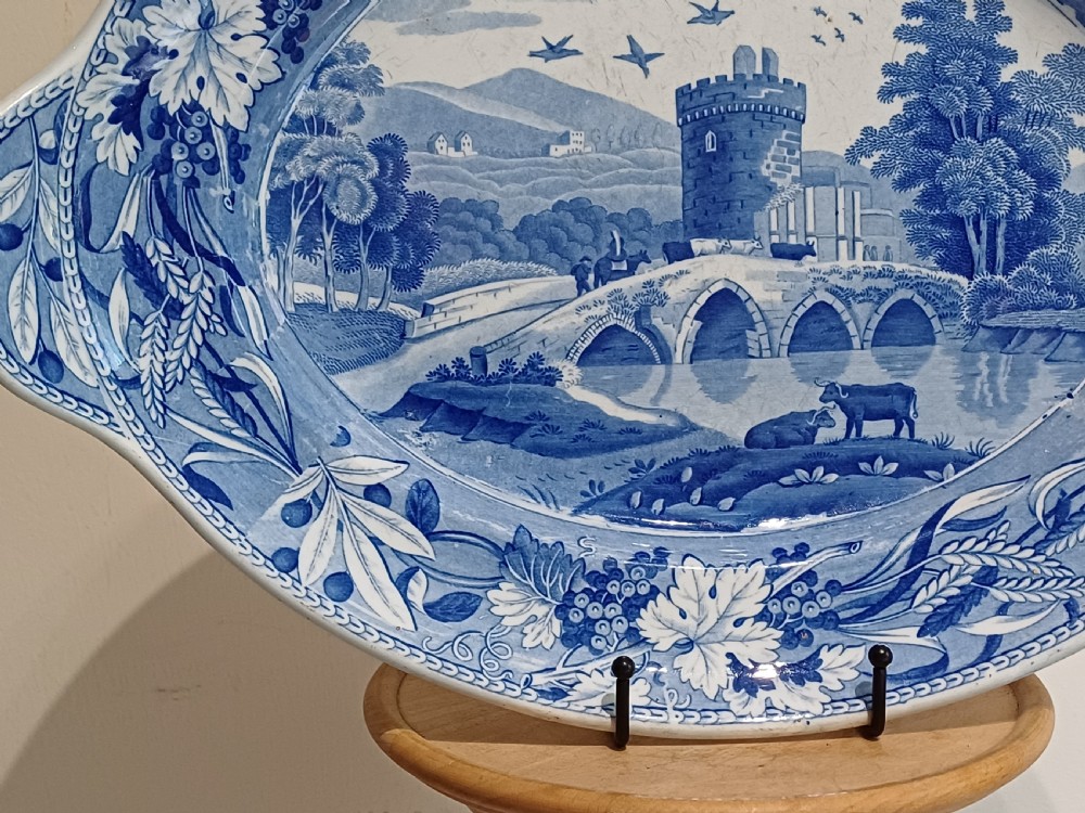 (Reserved AL) Spode large Blue & White Transfer Print Tureen stand, Bridge of Lucano, circa 1810 to 1815 View XI