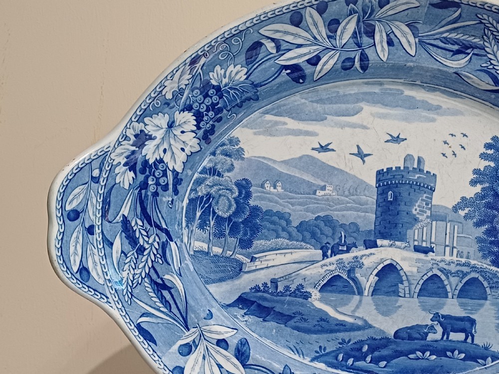 (Reserved AL) Spode large Blue & White Transfer Print Tureen stand, Bridge of Lucano, circa 1810 to 1815 View XII