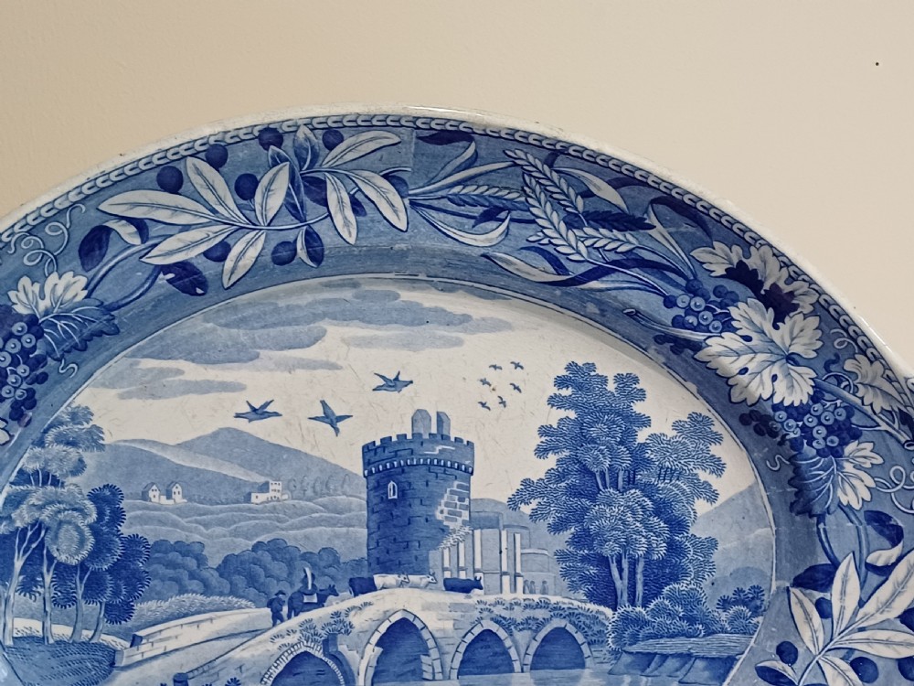 (Reserved AL) Spode large Blue & White Transfer Print Tureen stand, Bridge of Lucano, circa 1810 to 1815 View XIII