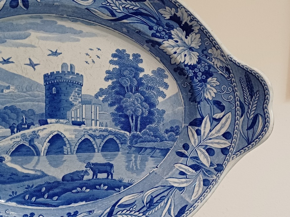 (Reserved AL) Spode large Blue & White Transfer Print Tureen stand, Bridge of Lucano, circa 1810 to 1815 View XIV