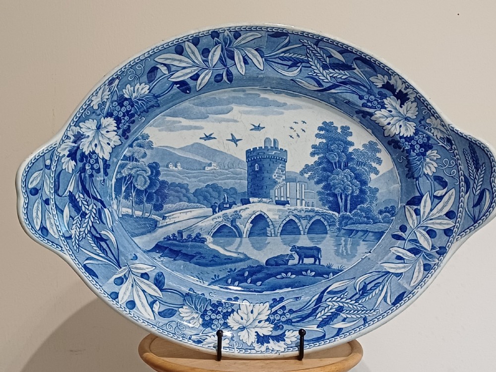 (Reserved AL) Spode large Blue & White Transfer Print Tureen stand, Bridge of Lucano, circa 1810 to 1815 View XV