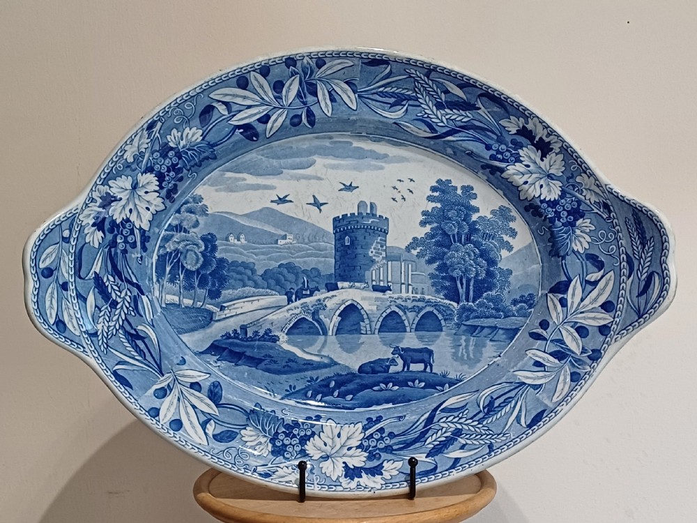 (Reserved AL) Spode large Blue & White Transfer Print Tureen stand, Bridge of Lucano, circa 1810 to 1815 View XVI