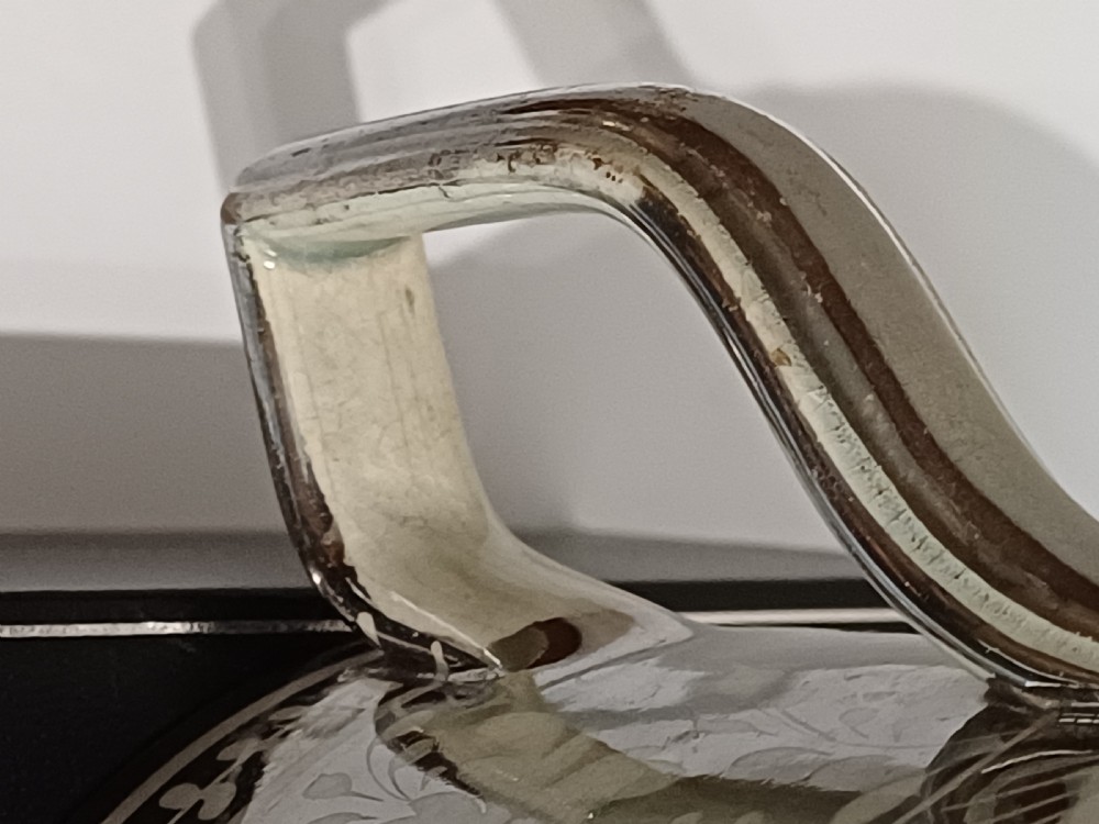 (Reserved JM)  English Silver Lustre Bird decorated mug, circa 1835. View VIII