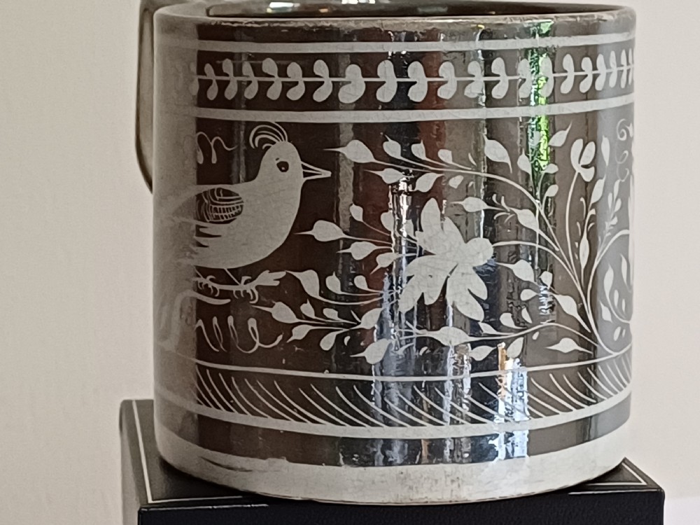 (Reserved JM)  English Silver Lustre Bird decorated mug, circa 1835. View XIII