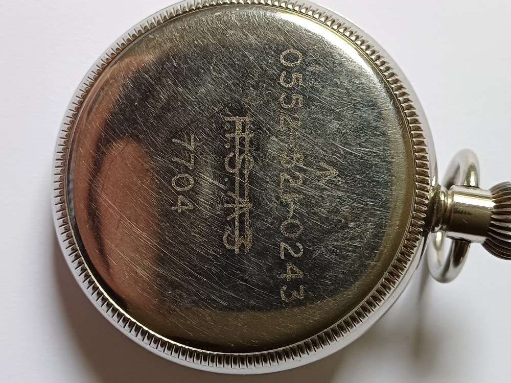 (Sold CL) WW2 Zenith HS3 British Royal Navy issued pocket watch, issue no 7704, later updated with decimal dial, dating circa 1940. View VIII