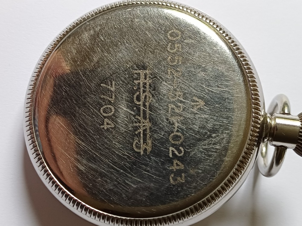 (Sold CL) WW2 Zenith HS3 British Royal Navy issued pocket watch, issue no 7704, later updated with decimal dial, dating circa 1940. View IX