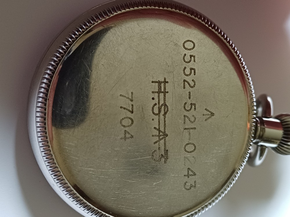 (Sold CL) WW2 Zenith HS3 British Royal Navy issued pocket watch, issue no 7704, later updated with decimal dial, dating circa 1940. View X