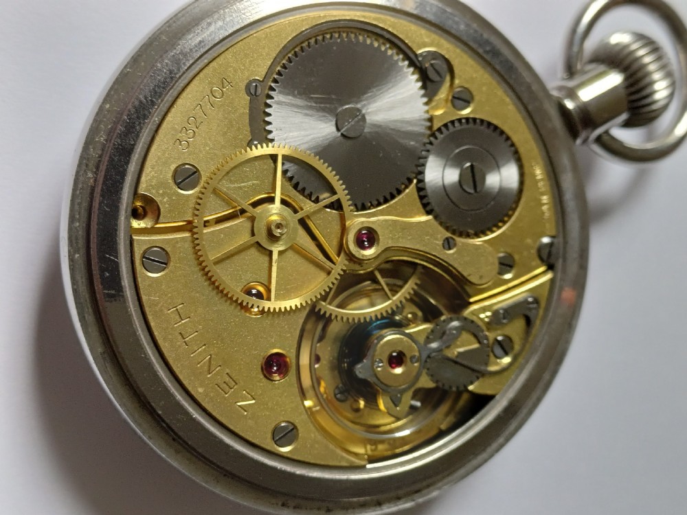 (Sold CL) WW2 Zenith HS3 British Royal Navy issued pocket watch, issue no 7704, later updated with decimal dial, dating circa 1940. View XVII