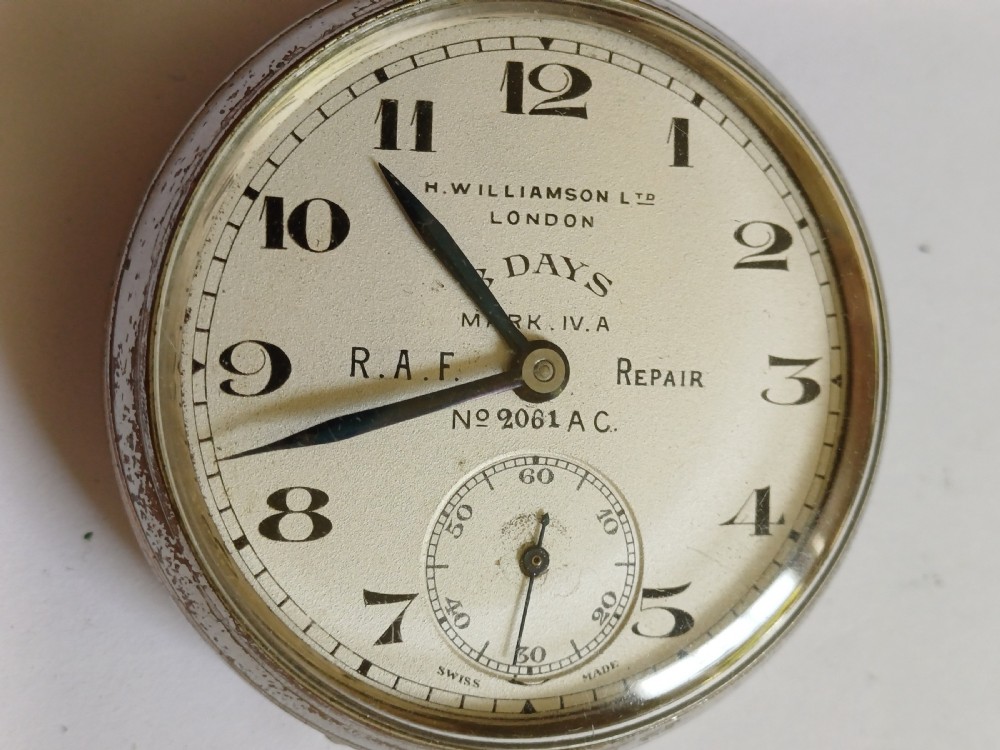 WW1 Royal Flying Corps 8 Day Mark IV A Cockpit Pocket Watch By H W Williamson Ltd, No 2061 AC, Circa 1917 View III