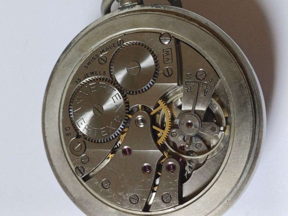 (Sold BW) British Rail Southern Region Stationmaster or Guards pocket watch by Vertex, no BR (S) 5033, dating post 1948. View XII